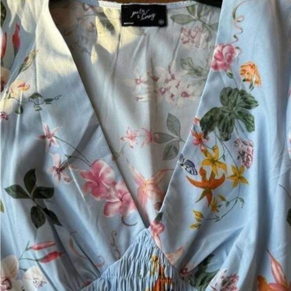 Milk & Honey Blue Floral bodycon and ruffled mini dress. Medium. NEW - Picture 4 of 8